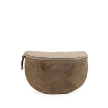 Charger l'image dans la galerie, Sac Banane Femme Bi-Matière Daim Côtelé Taupe et Cuir Irisé Bronze - Style Urbain, Confort pour Sport et Voyage