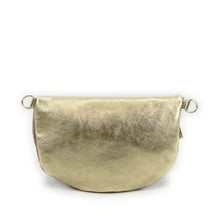 Charger l'image dans la galerie, Sac Banane Élégant Femme Bi-Matière Daim Cotelé Beige et Cuir Doré Irisé - Confort et Style pour Sport et Voyage