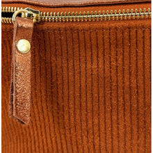 Charger l'image dans la galerie, Sac Banane Femme Bi-Matière Daim Côtelé Camel et Cuir Irisé Camel - Porté Ceinture et Poitrine, Idéal pour Sport et Voyage