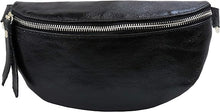 Charger l'image dans la galerie, Sac Banane Femmme en Cuir Porté Format Classique Ceinture et Poitrine Idéal Sport et Voyage Noir Irisé-Matéra