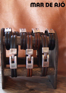 Bracelet Mixte Punto Ar 69 en Cuir Plat - Style Élégant en Noir, Brun et Rouge
