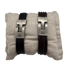Charger l'image dans la galerie, Bracelet Homme Cuir Rond Punto Ar 14 - Élégance Masculine en Noir et Brun Foncé