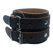 Charger l'image dans la galerie, Bracelet de Force en Cuir Véritable Double Lanières Marron Aspect Vielli - AMARANTE, Style et Robustesse