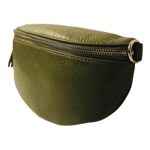 Charger l'image dans la galerie, Sac Banane En Cuir Grainé Homme et Femmme Format Classique Porté Ceinture et Poitrine Idéal Sport et Voyage Matéra-Kaki