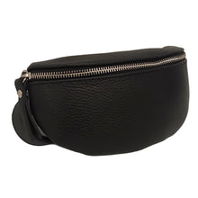 Charger l'image dans la galerie, Sac Banane En Cuir Grainé Homme et Femmme Format Classique Porté Ceinture et Poitrine Idéal Sport et Voyage Matéra-Noir