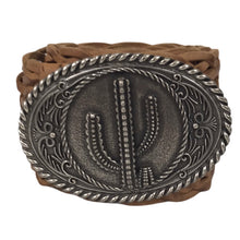 Charger l'image dans la galerie, Ceinture Femme Cuir Véritable Tressé 6 cm avec Boucle Ovale Western Cactus - Camel - Style Unique CTR2003