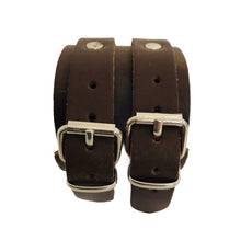 Charger l'image dans la galerie, Bracelet de Force en Cuir Véritable Double Lanières Marron Foncé - Mafra, Style et Solidité