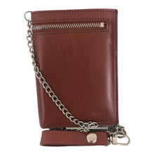Charger l'image dans la galerie, Portefeuille en Cuir de Vachette avec Chaîne - Style Spirit R6549 Marron