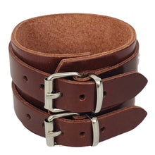 Charger l'image dans la galerie, Bracelet de Force en Cuir Véritable Double Lanières Marron Foncé - SILVES, Confort et Style pour Toutes Occasions