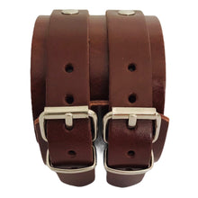Charger l'image dans la galerie, Bracelet de Force en Cuir Véritable Double Lanières Marron Foncé - SILVES, Confort et Style pour Toutes Occasions