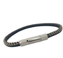 Charger l'image dans la galerie, Bracelet Homme Tomar en Cuir Rond Surpiqué 5 mm avec Fermoir Clippé en Acier Inoxydable - Style Élégant et Moderne