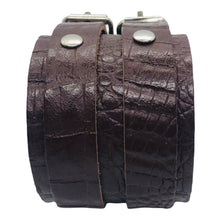 Charger l'image dans la galerie, Bracelet de Force en Cuir Véritable Effet Croco Double Lanières Marron Foncé - TRANCOSO