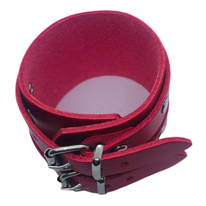 Bracelet de Force en Cuir Véritable Double Lanières Rouge-Viana - Confort et Style