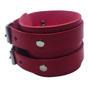 Bracelet de Force en Cuir Véritable Double Lanières Rouge-Viana - Confort et Style