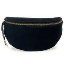 Charger l&#39;image dans la galerie, Sac Banane En Cuir Façon Daim Homme et Femmme Format Classique Porté Ceinture et Poitrine Idéal Sport et Voyage Noir-Matéra
