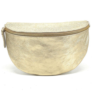 Sac Banane Femme XL en Cuir Doré Irisé - Grand Format, Idéal pour Sport et Voyage, Porté Ceinture et Poitrine