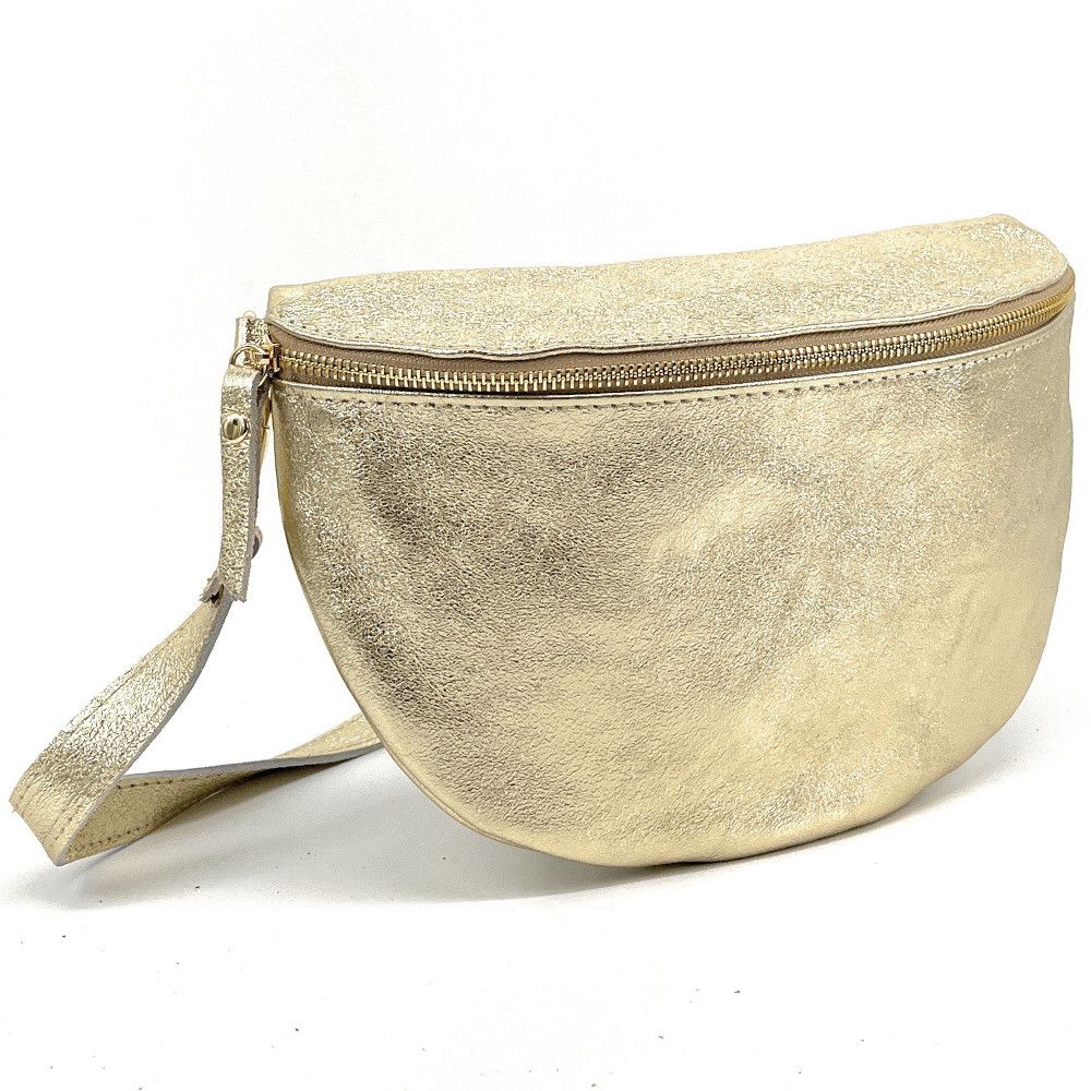 Sac Banane Femme XL en Cuir Doré Irisé - Grand Format, Idéal pour Sport et Voyage, Porté Ceinture et Poitrine