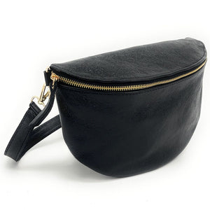 Sac Banane Femmme en Cuir Format Moyen Porté Ceinture et Poitrine Idéal Sport et Voyage Noir Irisé Taille M-Matéra