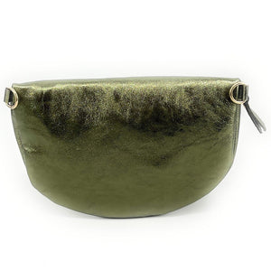 Sac Banane Femme XL en Cuir Vert Irisé - Grand Format, Idéal pour Sport et Voyage