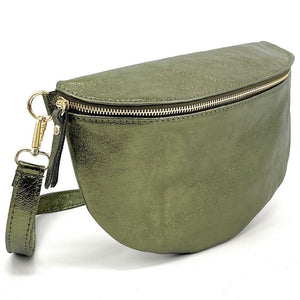 Sac Banane Femme XL en Cuir Vert Irisé - Grand Format, Idéal pour Sport et Voyage