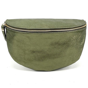 Sac Banane Femme XL en Cuir Vert Irisé - Grand Format, Idéal pour Sport et Voyage