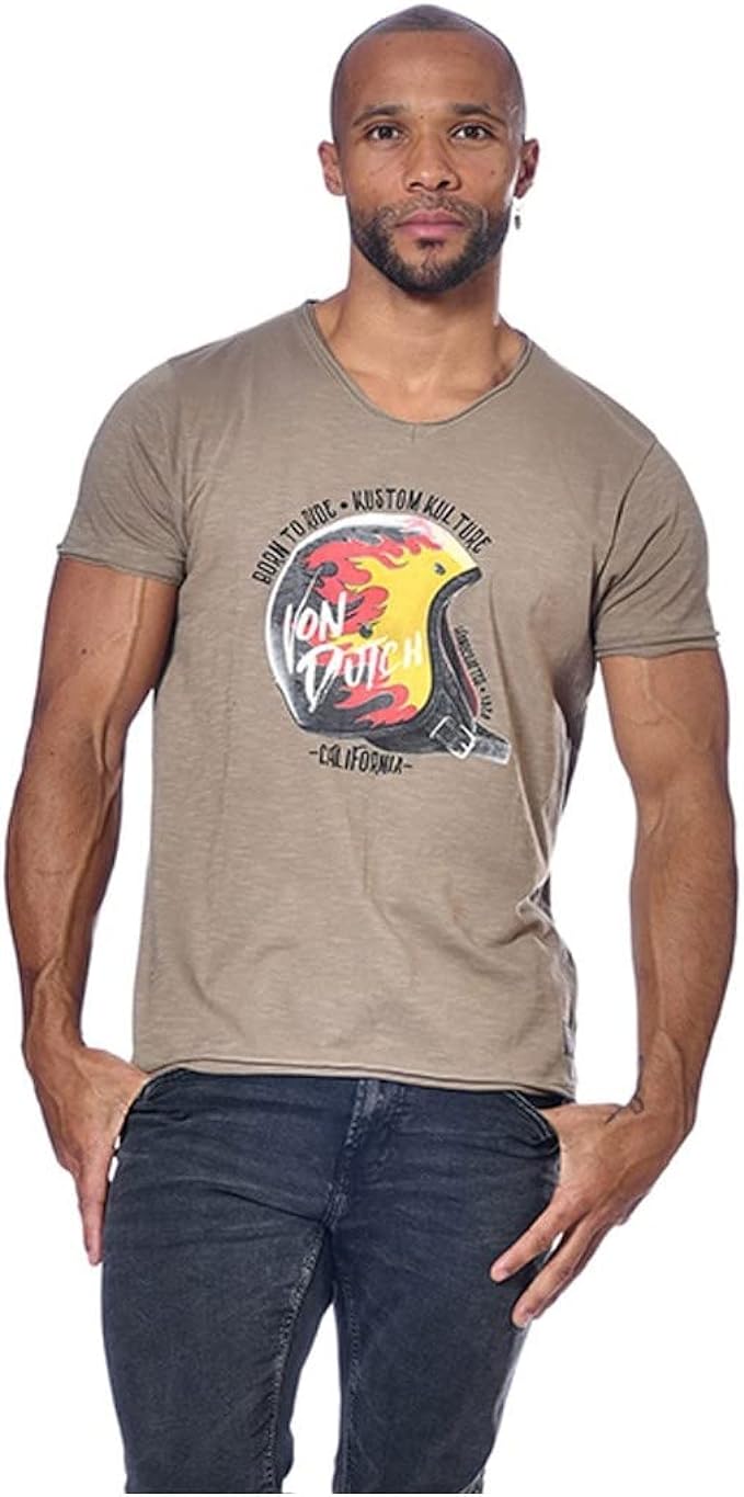 Tee Shirt Homme Von Dutch Col V Manches Courtes BUCK-TA-Taupe