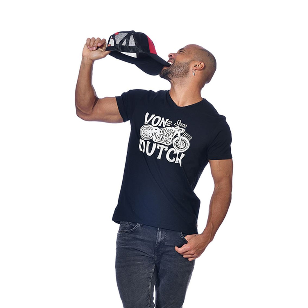 Tee Shirt Homme Von Dutch Col V Manches Courtes Motar/N-Noir