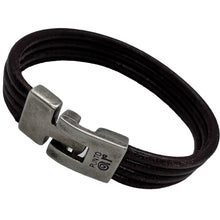 Charger l&#39;image dans la galerie, Bracelet Homme Cuir Rond Punto Ar 14 - Élégance Masculine en Noir et Brun Foncé
