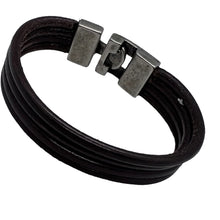 Charger l&#39;image dans la galerie, Bracelet Homme Cuir Rond Punto Ar 14 - Élégance Masculine en Noir et Brun Foncé
