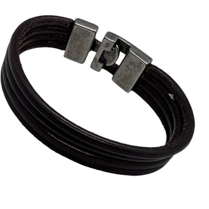 Bracelet Homme Cuir Rond Punto Ar 14 - Élégance Masculine en Noir et Brun Foncé