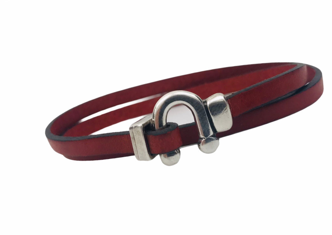 Bracelet Femme Cuir Plat Double Tours avec Fermoir Plaqué Argent - Beja, Style Élégant et Moderne