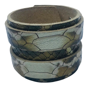 Bracelet de Force en Cuir Véritable Double Lanières Effet Python-CACEM