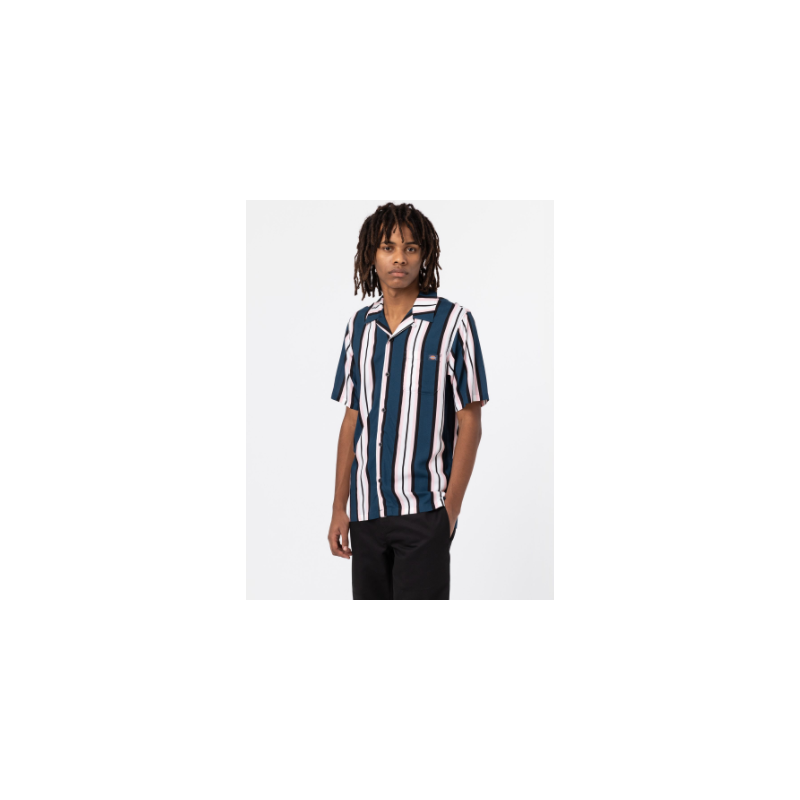 Chemise Homme Dickies Lynnwood Air Force - Manches Courtes Rayées Bleu, Confort et Style