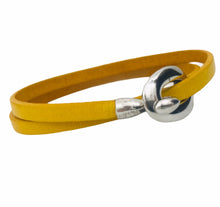 Charger l&#39;image dans la galerie, Bracelet Femme Cuir Plat 5 mm Double Tours Cuir Fermoir finition Plaqué Argent-Elvas
