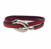 Charger l&#39;image dans la galerie, Bracelet Femme Cuir Plat 5 mm Double Tours Cuir Fermoir finition Plaqué Argent-Elvas
