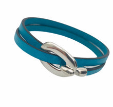 Charger l&#39;image dans la galerie, Bracelet Femme Cuir Plat 5 mm Double Tours Cuir Fermoir finition Plaqué Argent-Elvas
