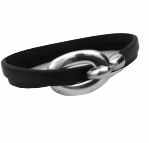 Bracelet Femme Cuir Plat 5 mm Double Tours Cuir Fermoir finition Plaqué Argent-Elvas