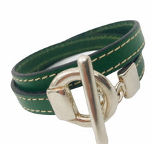 Charger l&#39;image dans la galerie, Bracelet Femme Cuir Plat 10 mm Surpiqué Double Tours Fermoir finition Plaqué Argent-Evora
