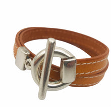 Charger l&#39;image dans la galerie, Bracelet Femme Cuir Plat 10 mm Surpiqué Double Tours Fermoir finition Plaqué Argent-Evora
