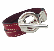 Charger l&#39;image dans la galerie, Bracelet Femme Cuir Plat 10 mm Surpiqué Double Tours Fermoir finition Plaqué Argent-Evora
