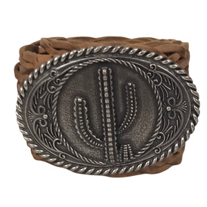 Ceinture Femme Cuir Véritable Tréssé 6 cm Boucle Ovale Western Cactus Largeur 7 cm-Camel-CTR2003