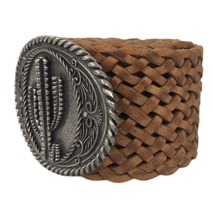 Ceinture Femme Cuir Véritable Tréssé 6 cm Boucle Ovale Western Cactus Largeur 7 cm-Camel-CTR2003