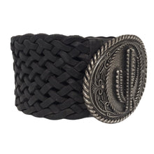 Charger l&#39;image dans la galerie, Ceinture Femme Cuir Véritable Tréssé 6 cm avec Boucle Ovale Western Cactus - Noire - CTR2001
