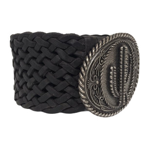 Ceinture Femme Cuir Véritable Tréssé 6 cm avec Boucle Ovale Western Cactus - Noire - CTR2001