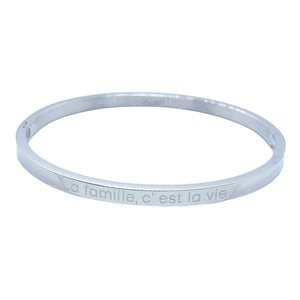 BRACELET MESSAGE "La famille c'est la vie" en Argent - Acier Inoxydable, Style Élégant et Significatif