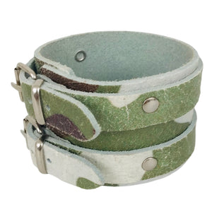 Bracelet de Force en Cuir Véritable Double Lanières Vert Camouflage-Leiria