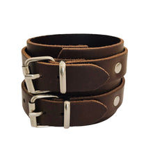 Charger l&#39;image dans la galerie, Bracelet de Force en Cuir Véritable Double Lanières Marrron Foncé-Mafra
