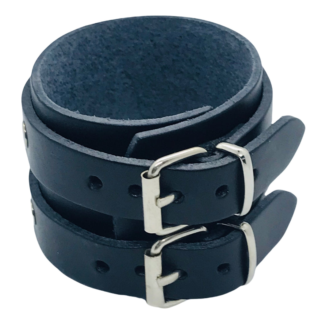 Bracelet de Force en Cuir Noir Véritable - Double Lanières pour Homme et Femme, Style et Soutien - Maia