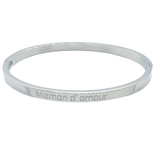 Bracelet Message "Maman d'Amour" en Argent - Élégance et Affection en Acier Inoxydable