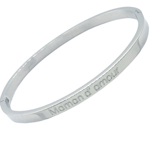 Bracelet Message "Maman d'Amour" en Argent - Élégance et Affection en Acier Inoxydable